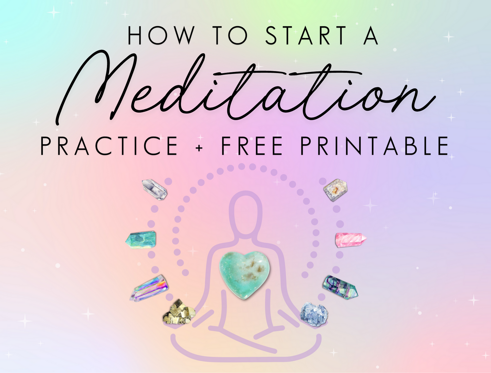 graphic of person meditating with crystals