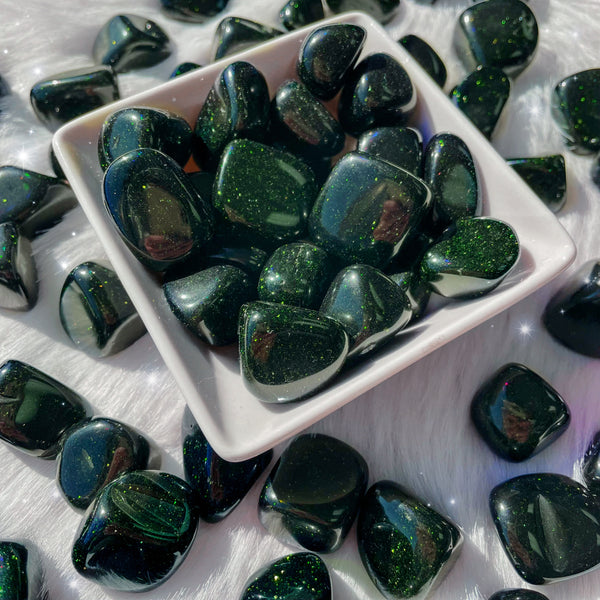 Green Goldstone Green Crystal With Black Lines Malachite Tumbled Stone