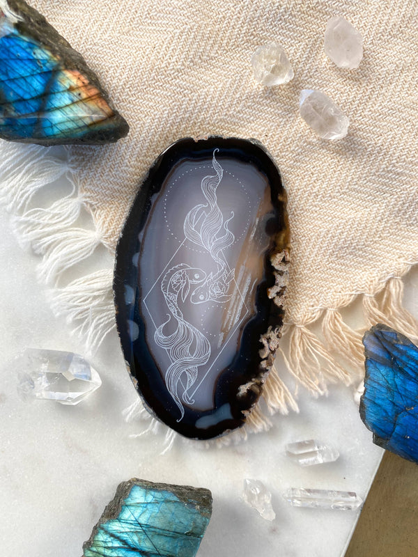 Pisces Zodiac Symbol Agate Slice - Rocks with Sass