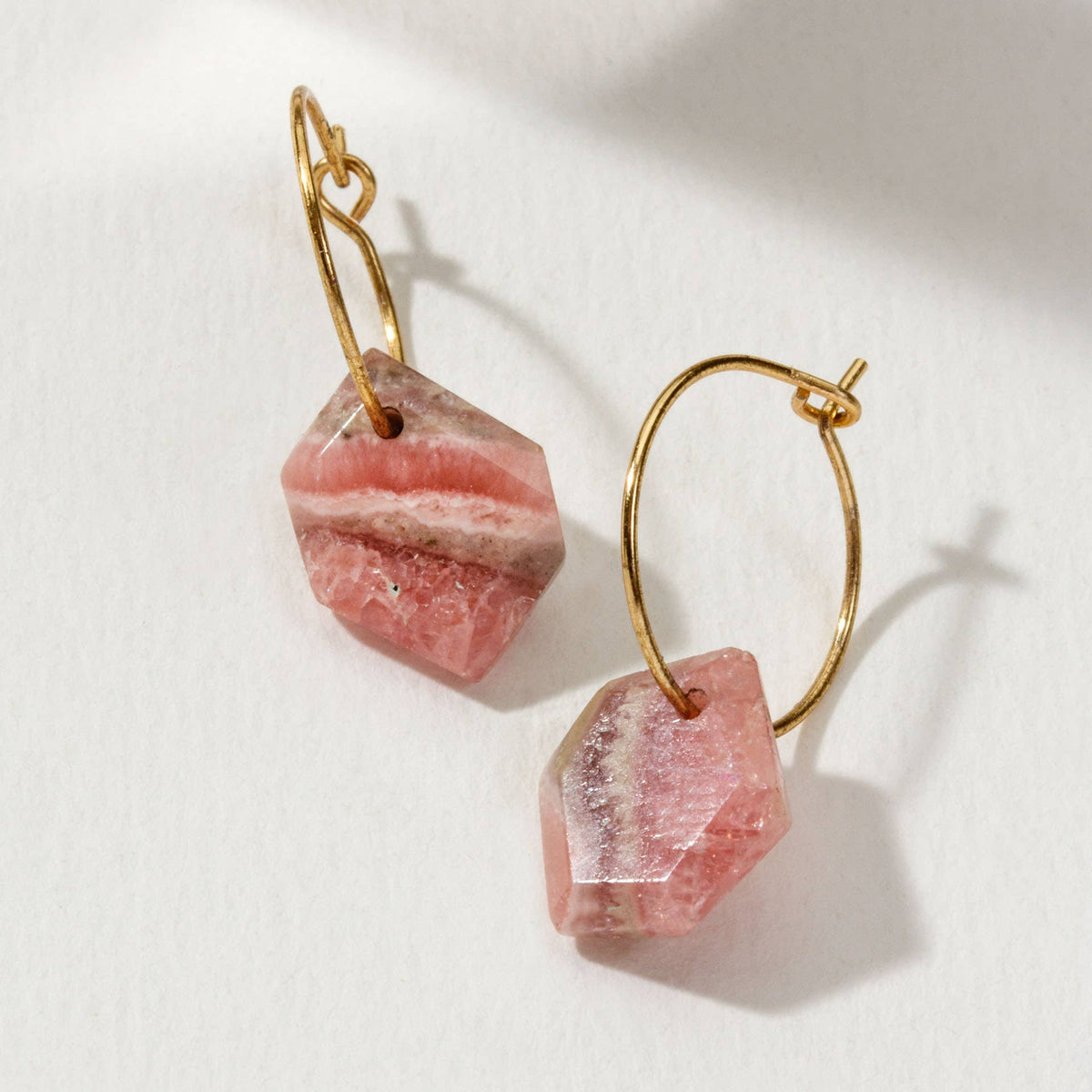 Rhodochrosite Geometry Mini Hoop Earring
