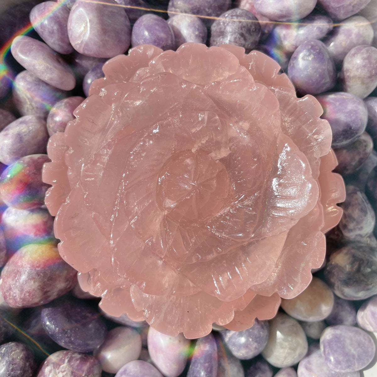 Rose Quartz Flower Statement Carving