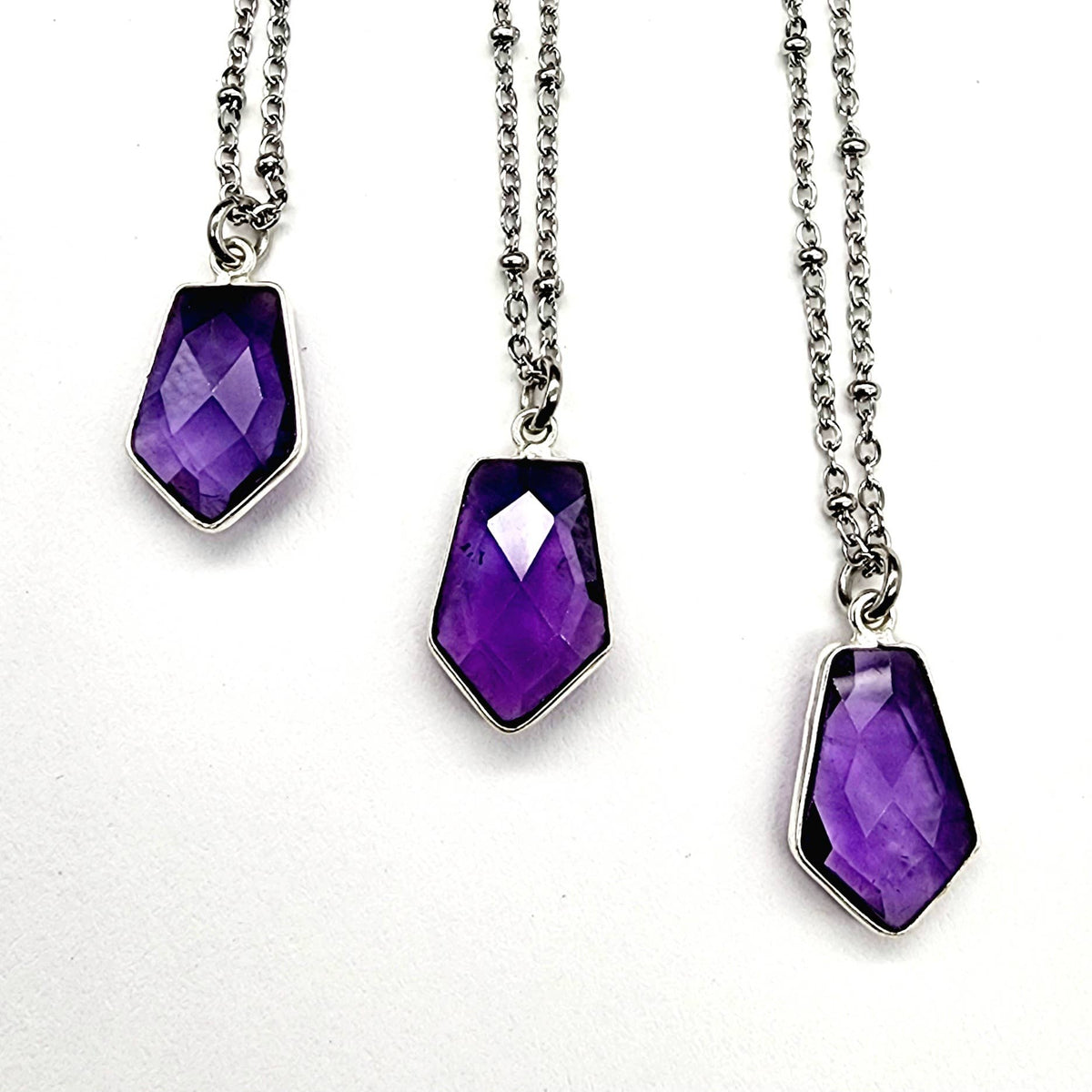 Amethyst Dainty Faceted Hexagon Necklace