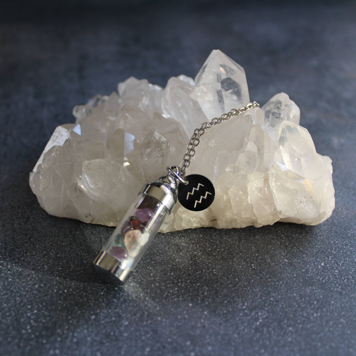 Aquarius Crystal Vial Necklace