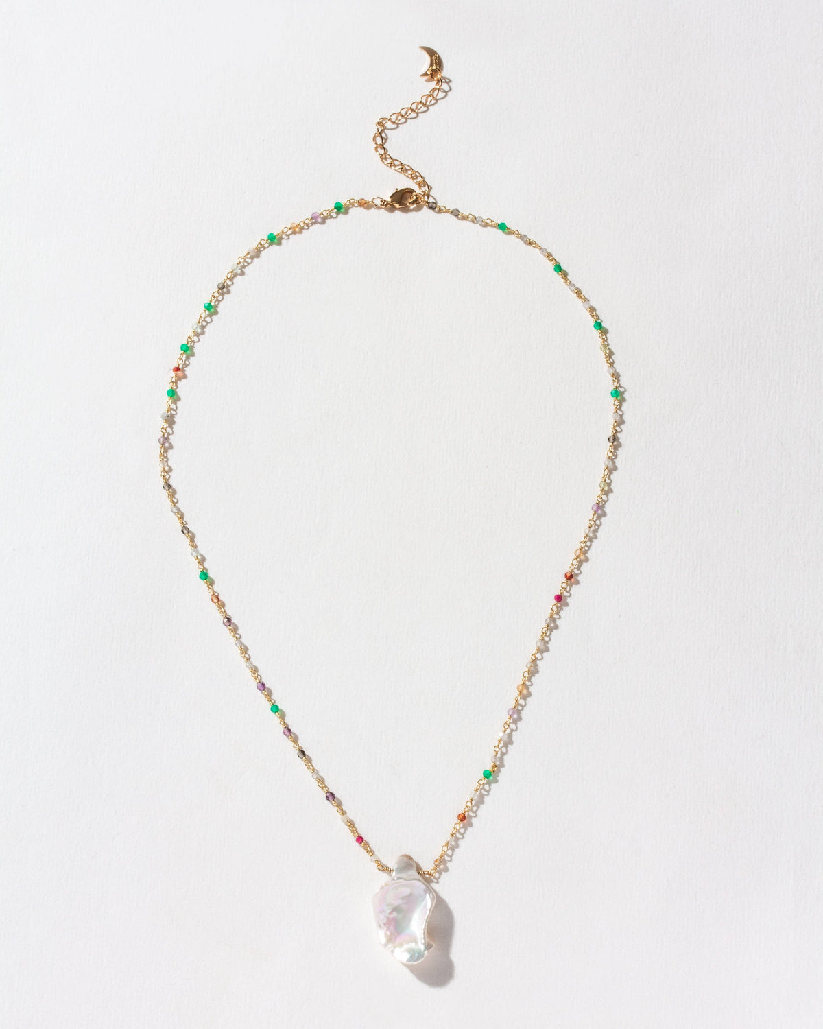 Colorful Keshi Pearl Gemstone &amp; Gold Necklace