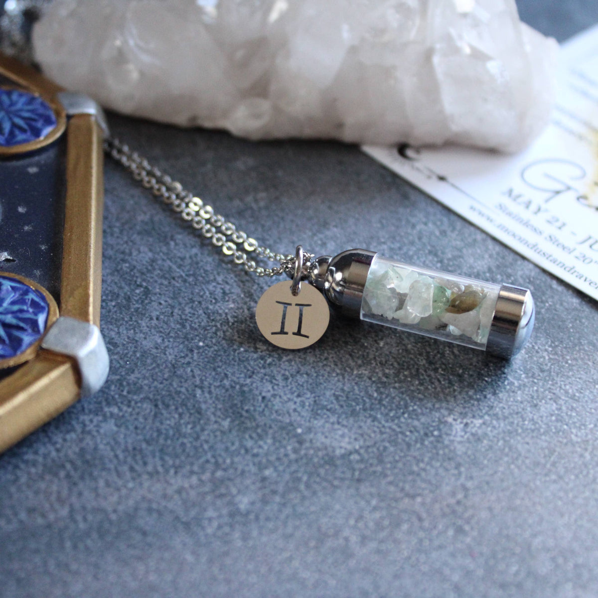 Gemini Crystal Vial Necklace
