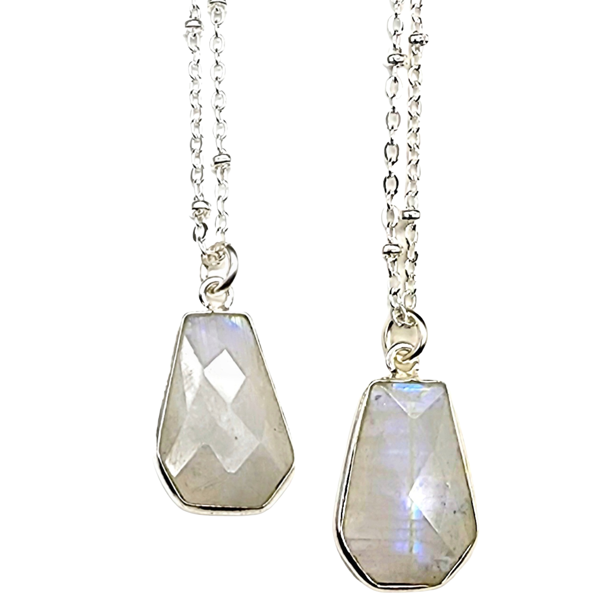 Rainbow Moonstone Dainty Faceted Coffin Necklace