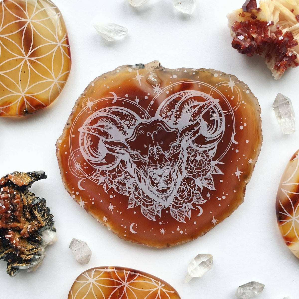 Aries Zodiac Symbol Agate Slice