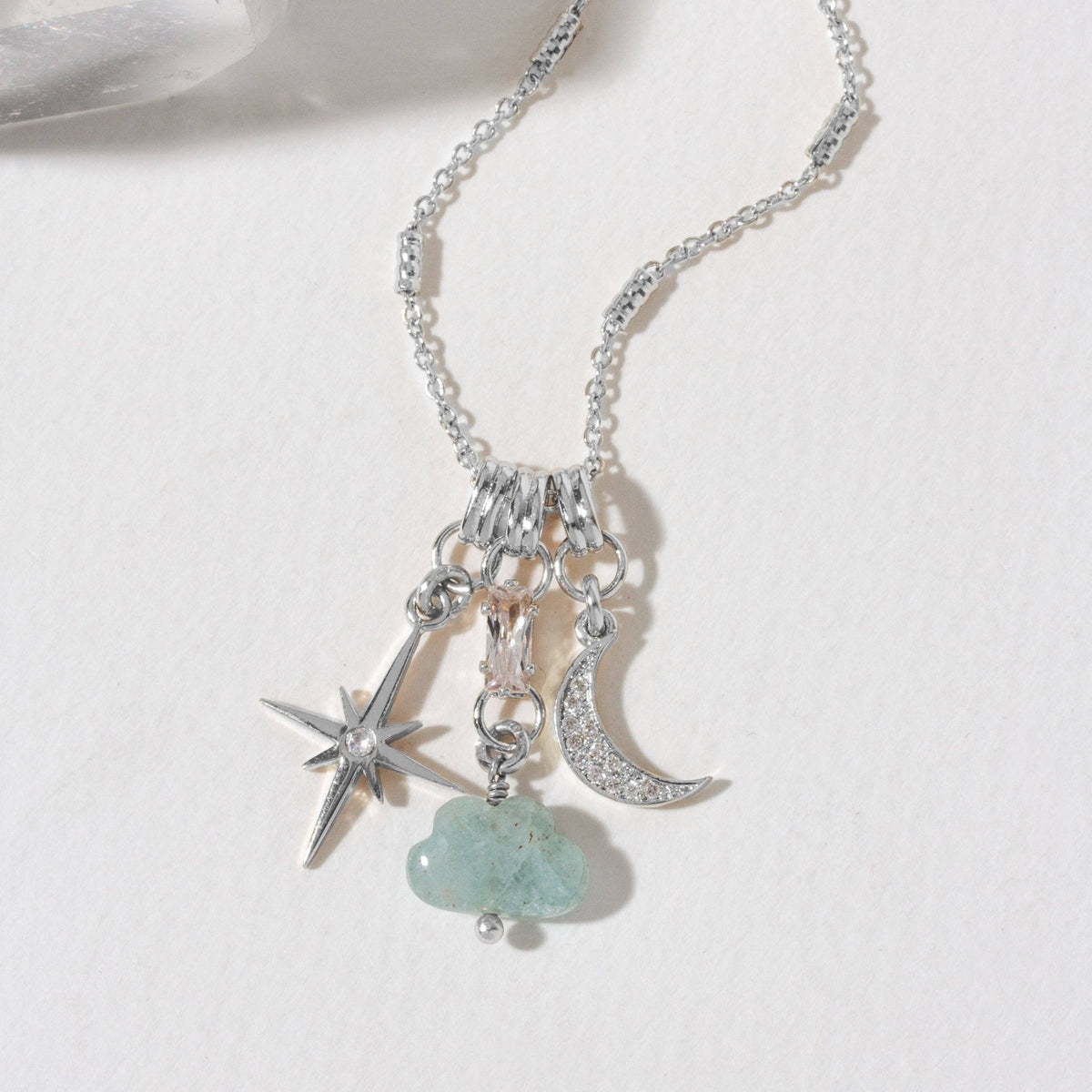 Aquamarine Silver Cloud Nine Charm Necklace