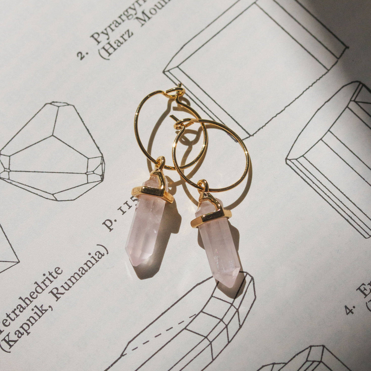 Rose Quartz Prism Mini Hoop Earrings