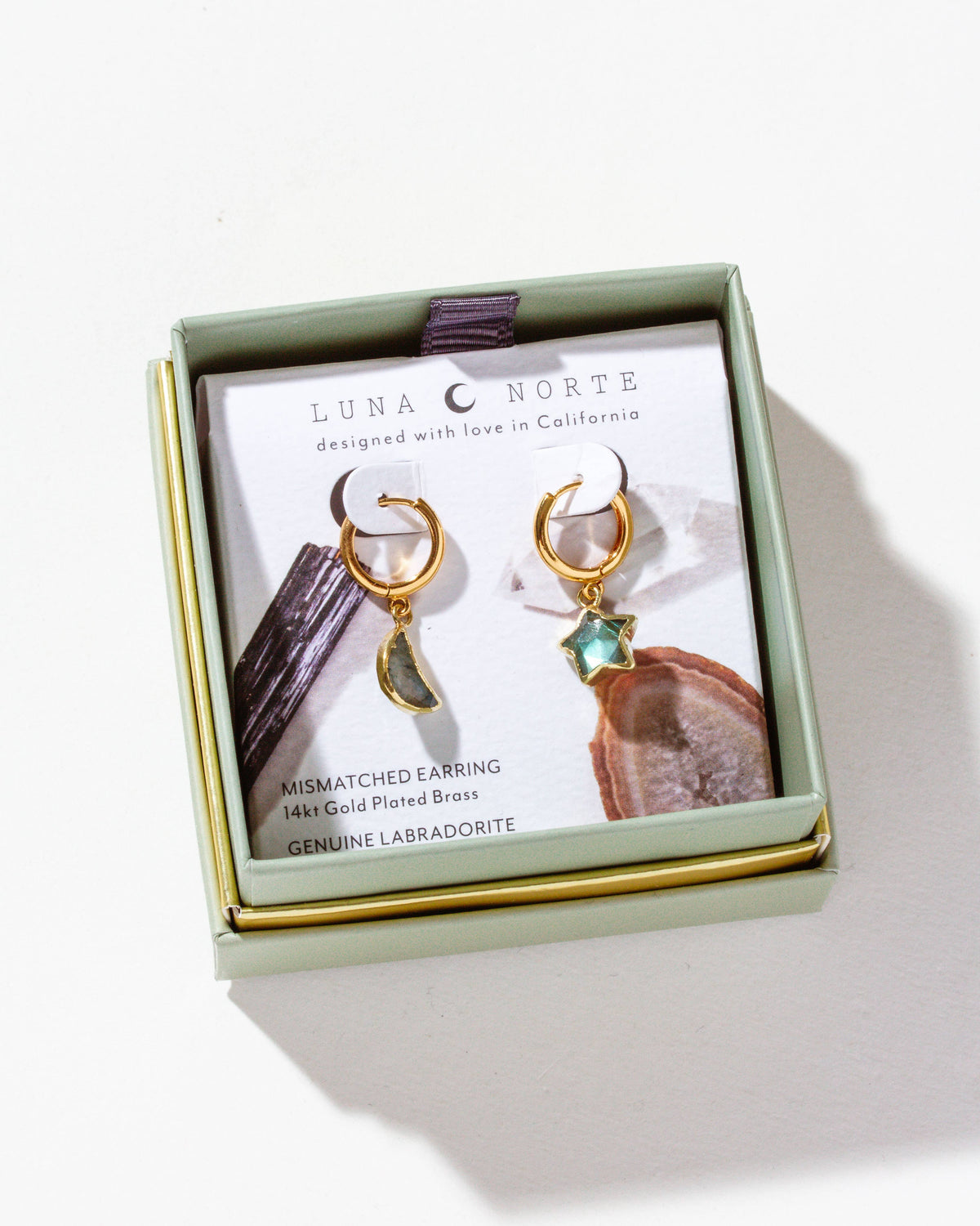 Labradorite Mismatched Gold Hoop Earrings