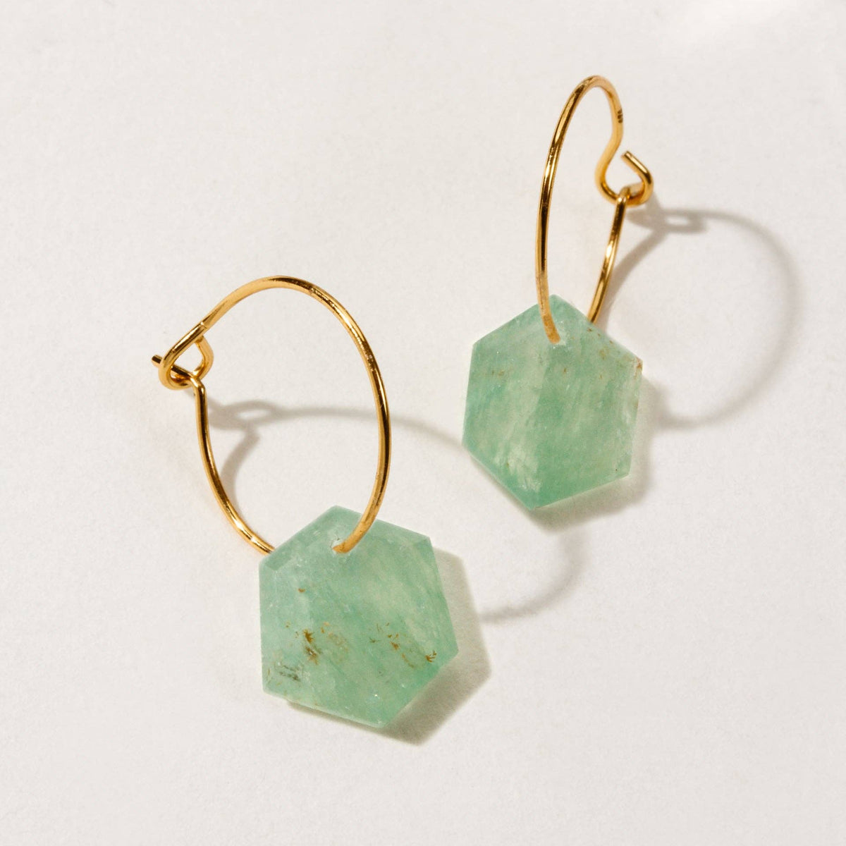 Green Aventurine Geometric Mini Hoop Earrings - Gold