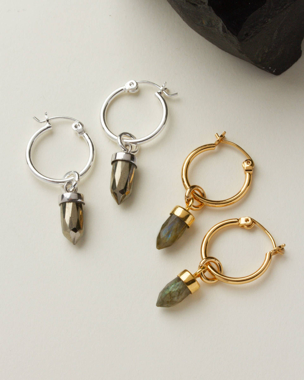 Pyrite On Point Mini Hoop Earrings