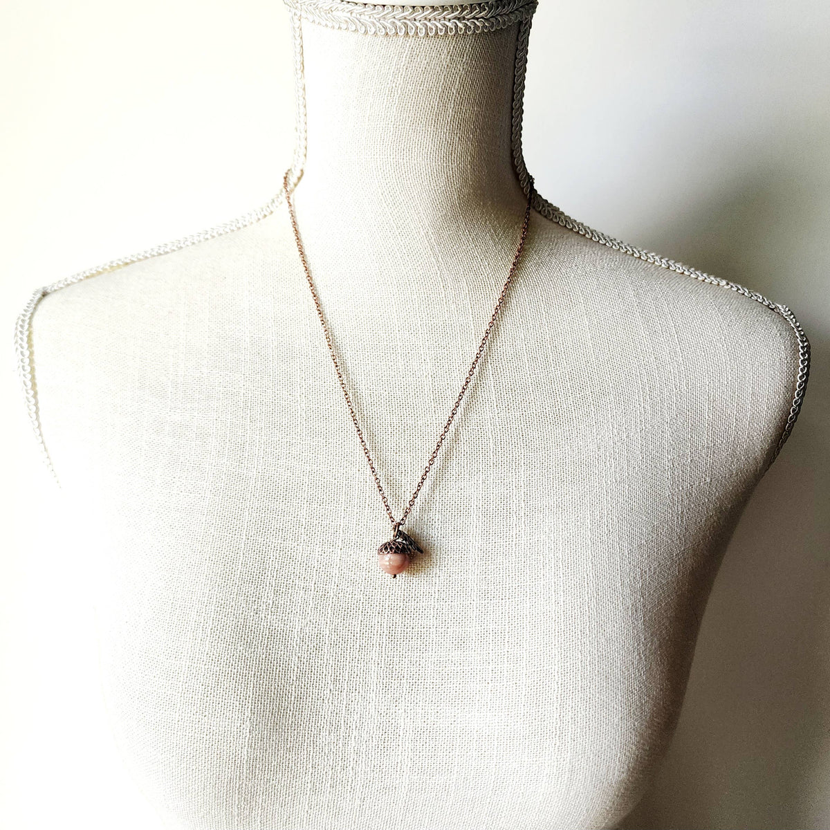 Peach Moonstone Acorn Necklace