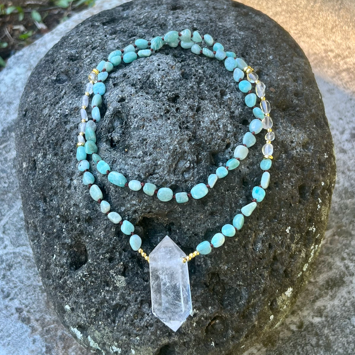 Amazonite Necklace with Quartz Pendant