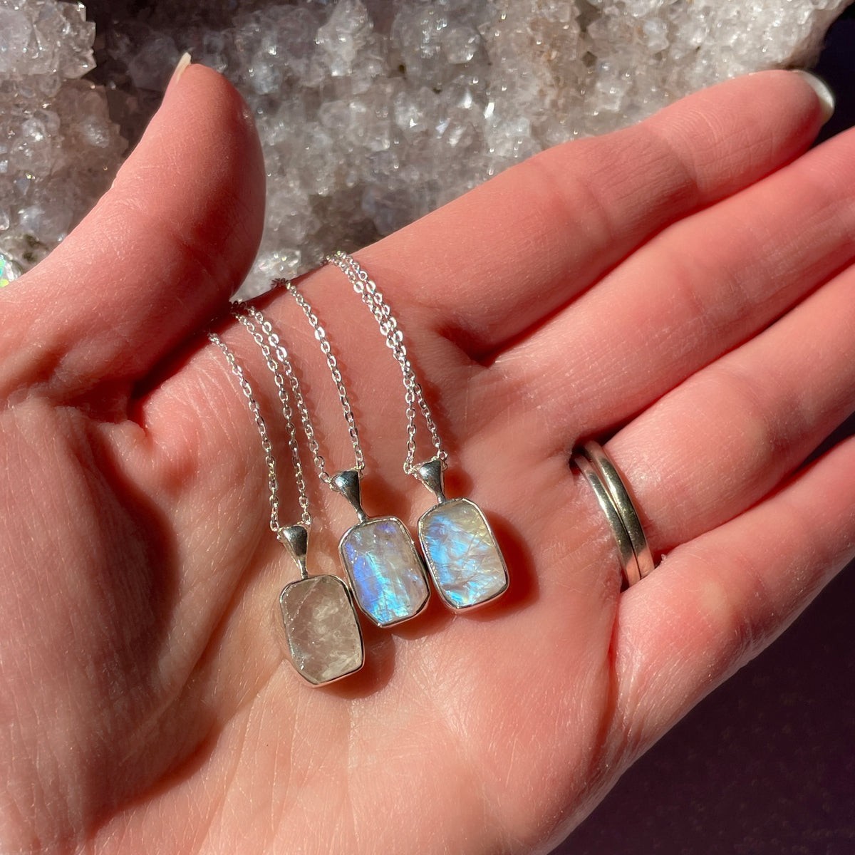 Rainbow Moonstone Crystal Pendant Necklace