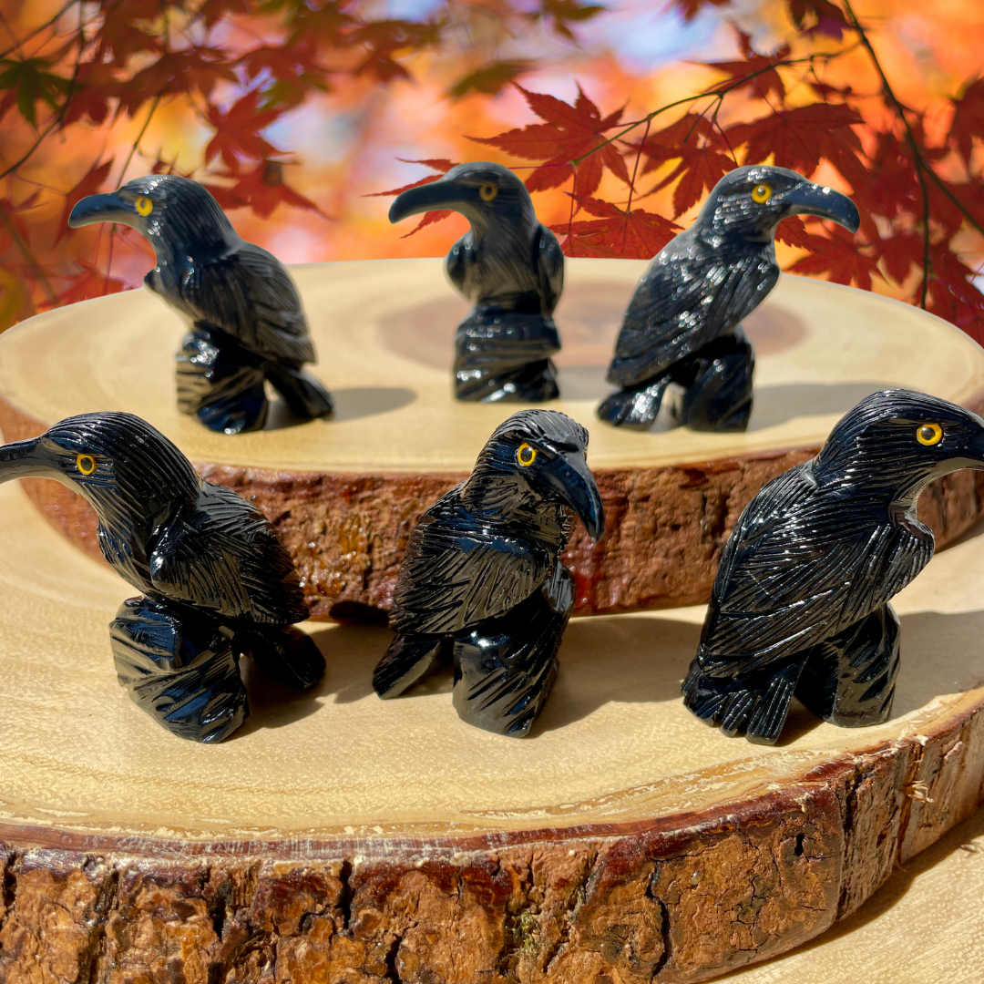 Black Obsidian Raven Carvings