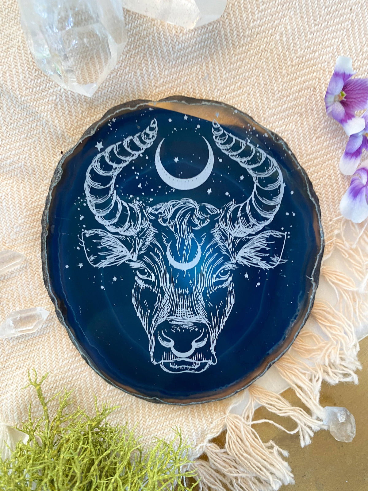 Taurus Zodiac Symbol Agate Slice