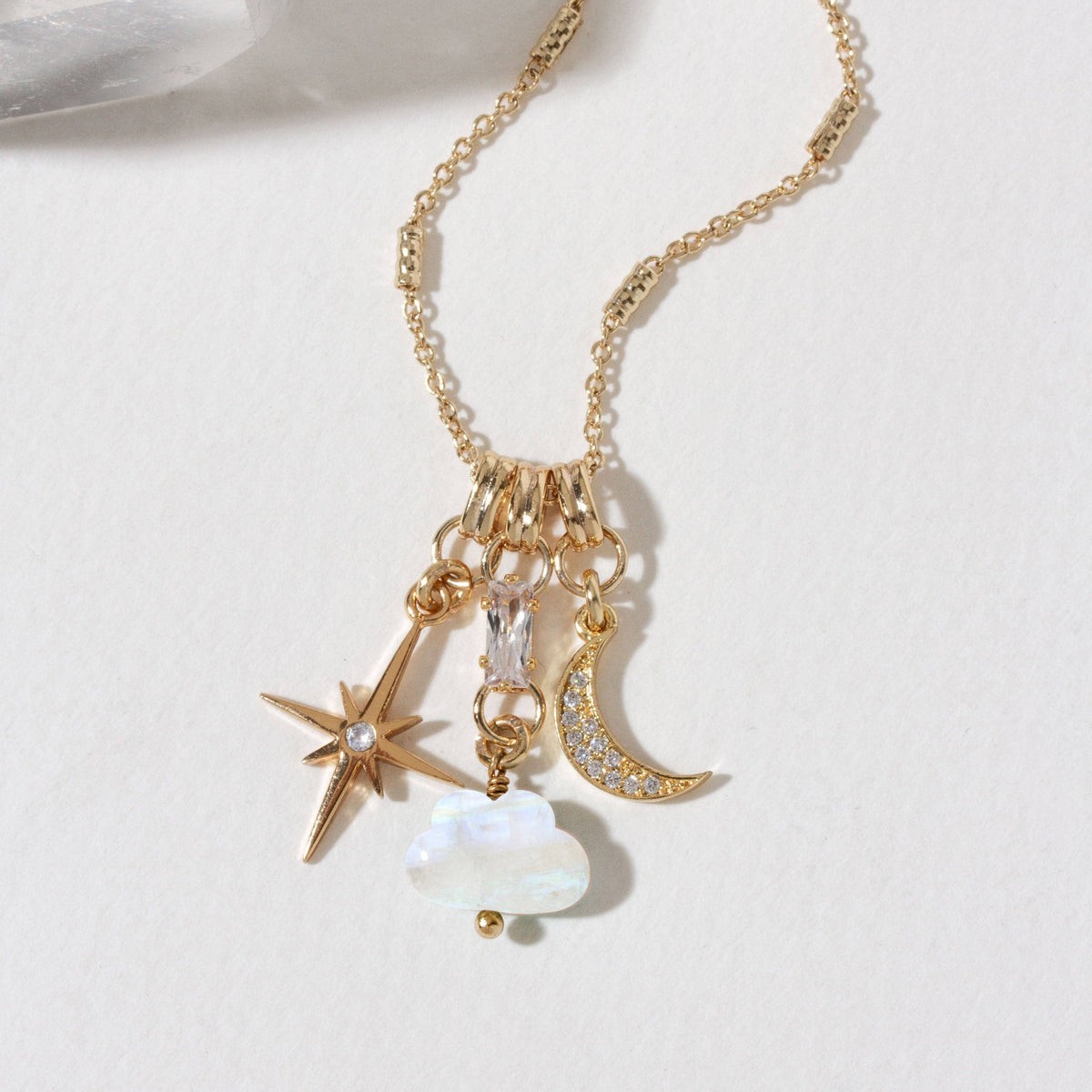 Rainbow Moonstone Cloud Nine Charm Necklace