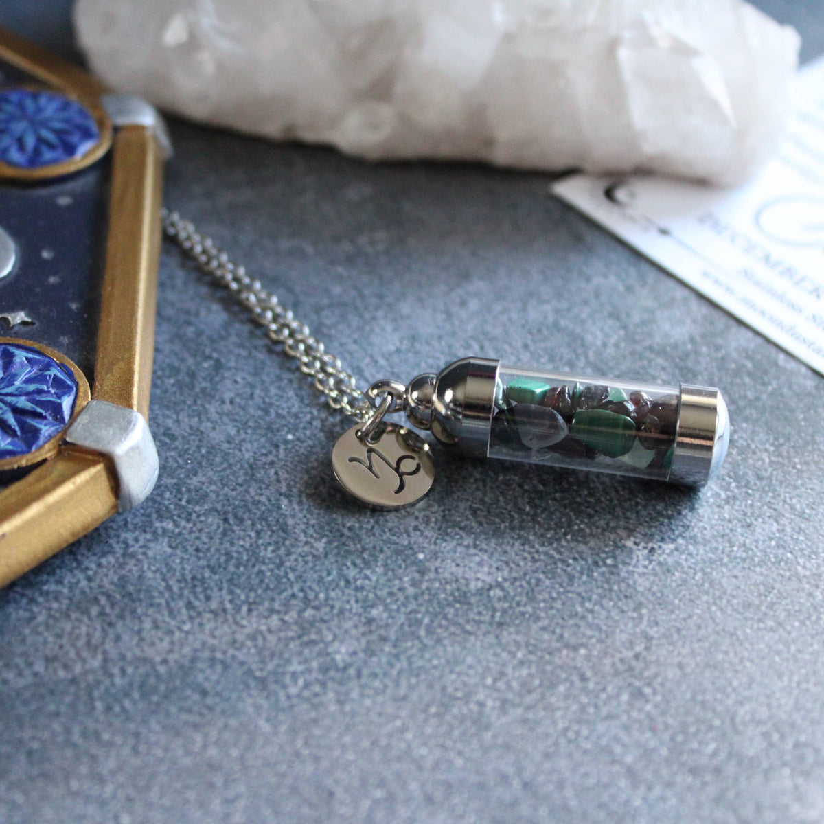 Capricorn Crystal Vial Necklace