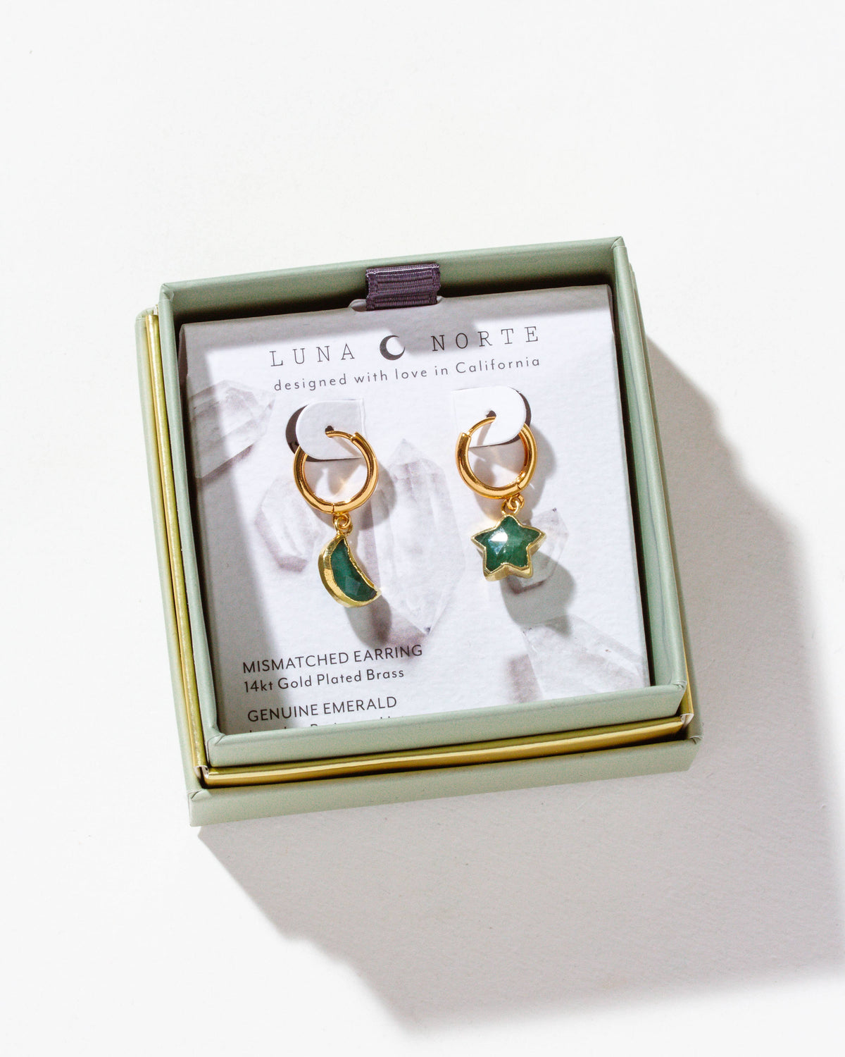 Emerald Mismatched Gold Hoop Earrings