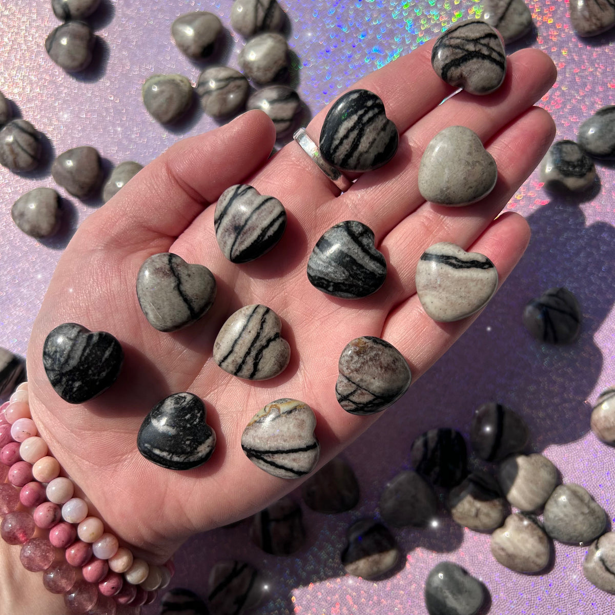 Spiderweb Jasper Hearts - Mini