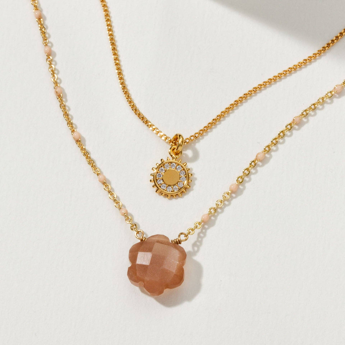 Peach Moonstone Sunshine Layered Necklace Set