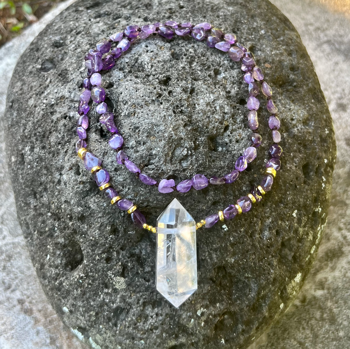 Amethyst Necklace with Quartz Pendant