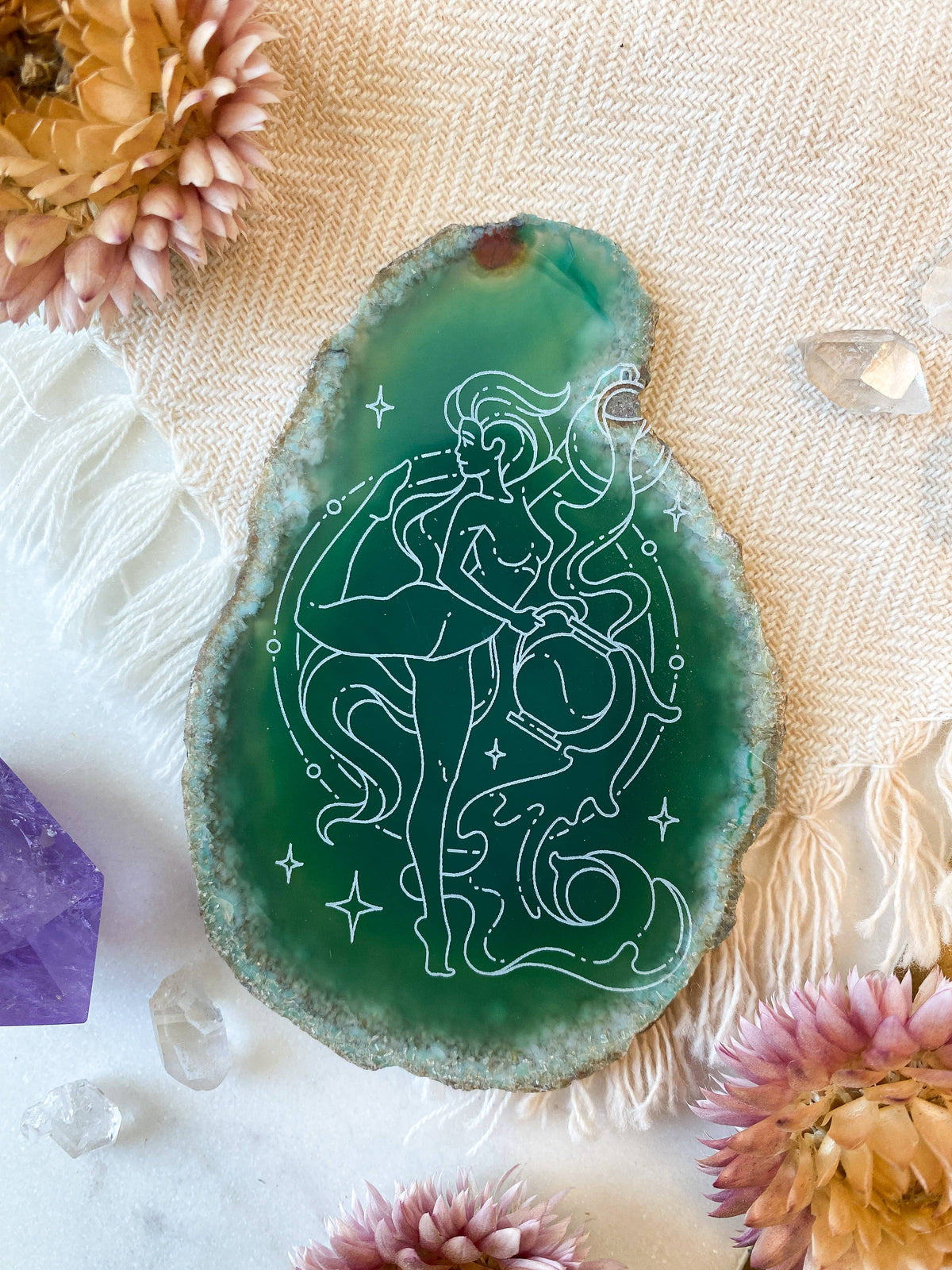 Aquarius Zodiac Symbol Agate Slice