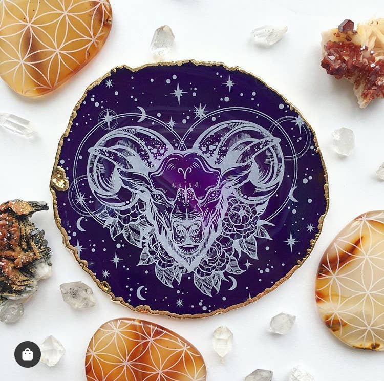 Aries Zodiac Symbol Agate Slice