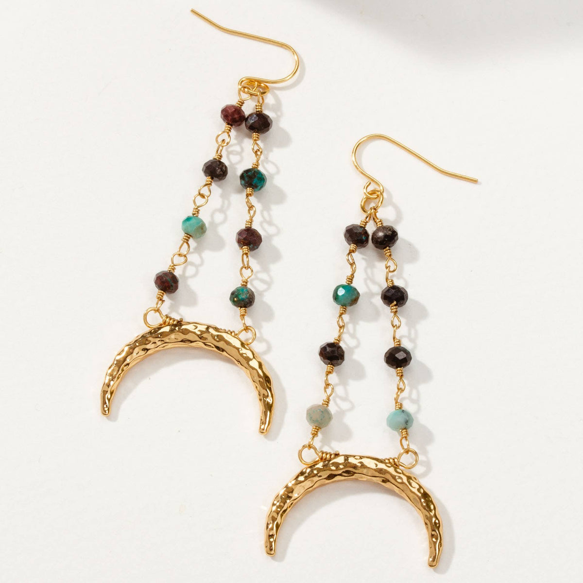 Chrysocolla Gold Moon Drop Earrings