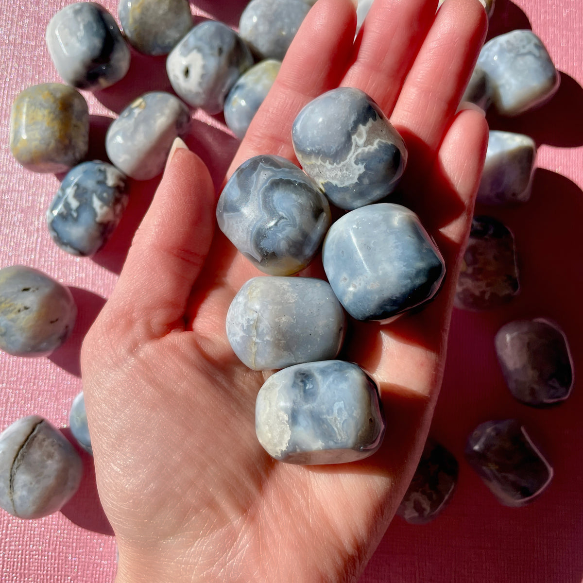 Blue Plume Agate Pocket Stones