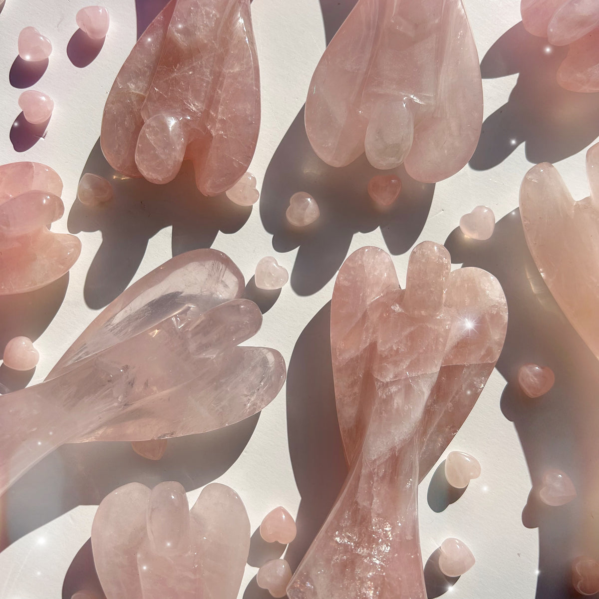 Large Rose Quartz Angel Carvings