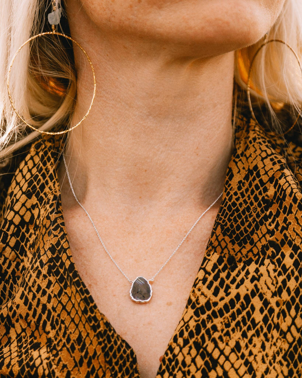 Labradorite Earth, Wind and Fire Silver Necklace