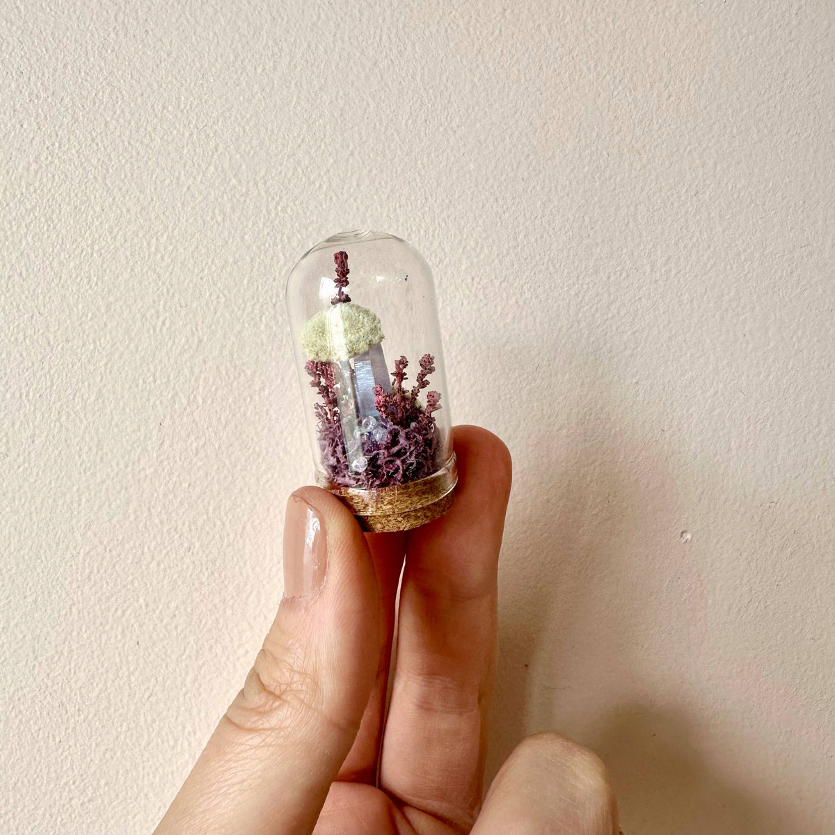 Purple Crystal Fairy Garden Mini Glass Cloche Terrarium