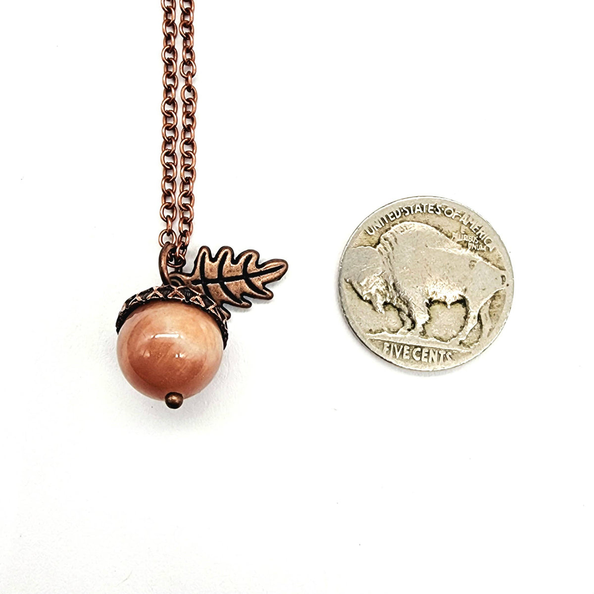 Peach Moonstone Acorn Necklace