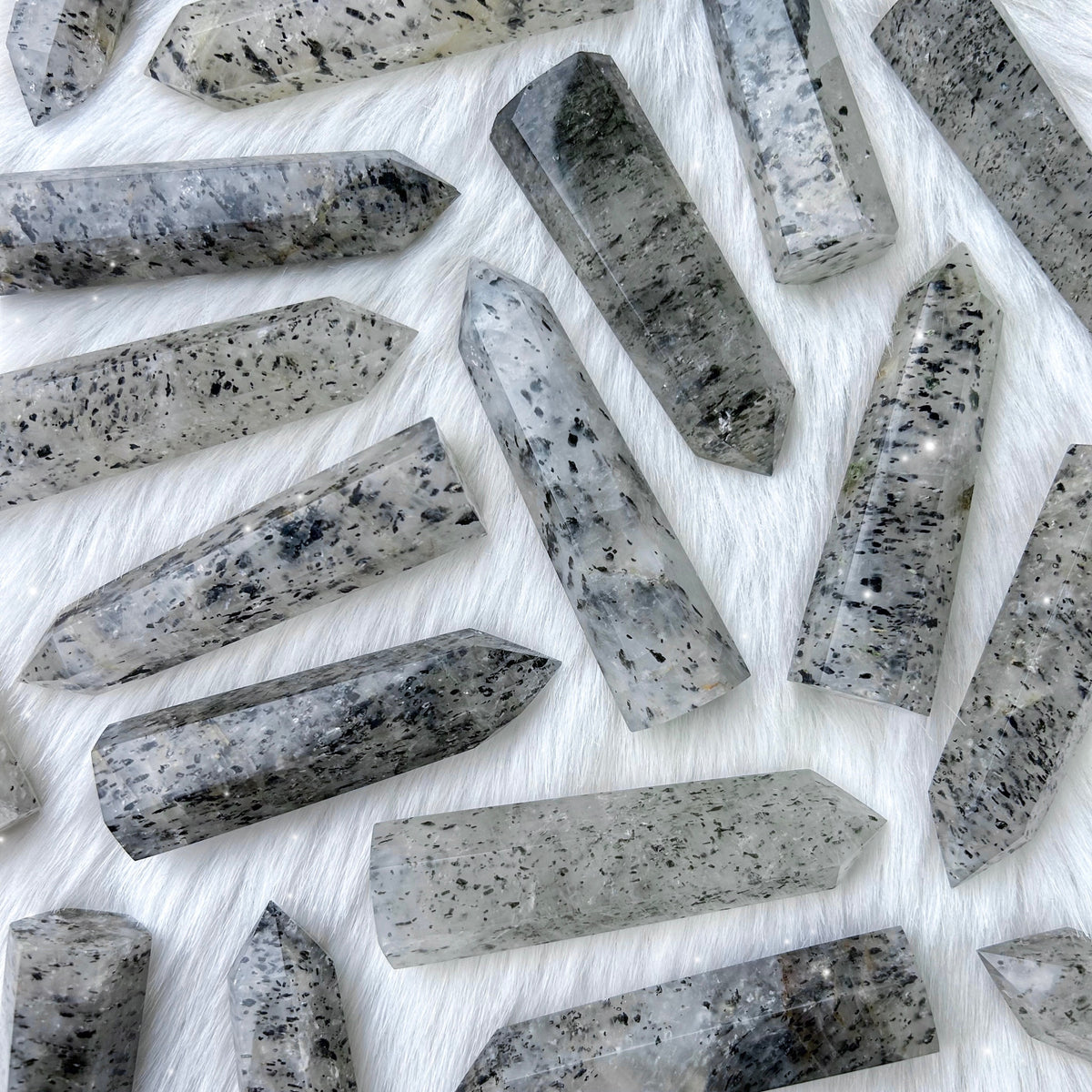 Black Mica in Quartz Points