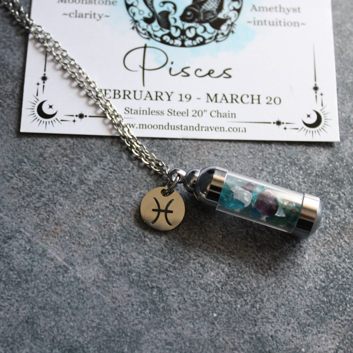 Pisces Crystal Vial Necklace
