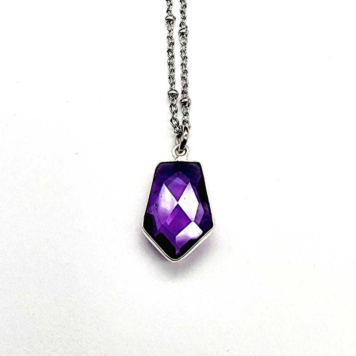 Amethyst Dainty Faceted Hexagon Necklace