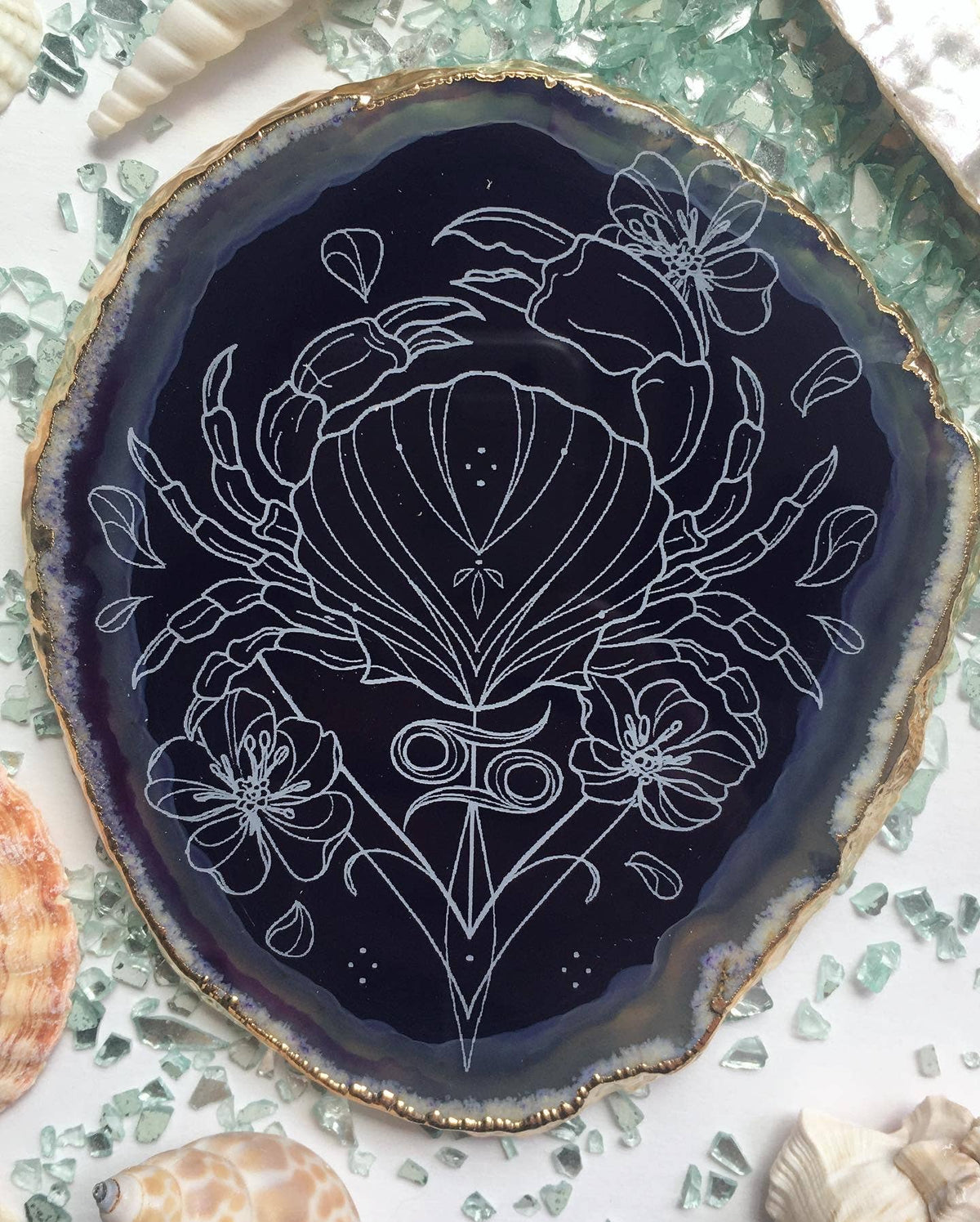 Cancer Zodiac Symbol Agate Slice