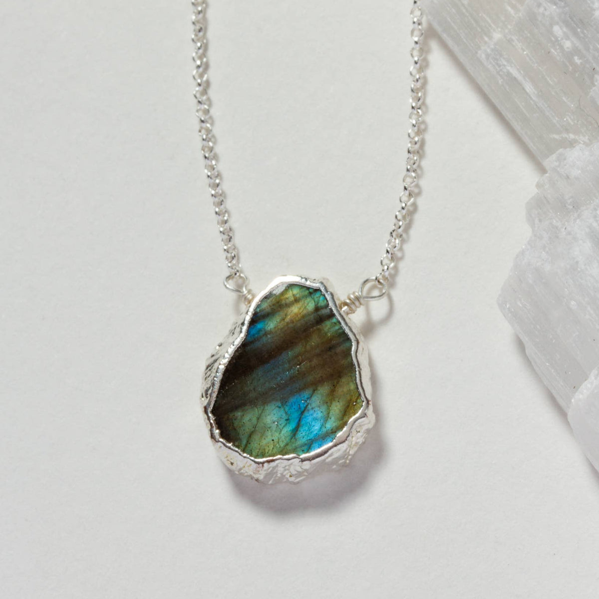 Labradorite Earth, Wind and Fire Silver Necklace