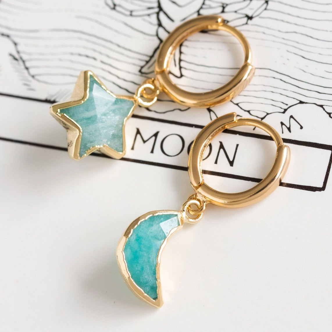 Amazonite Sky Gazing Mismatched Gold Hoop Earrings