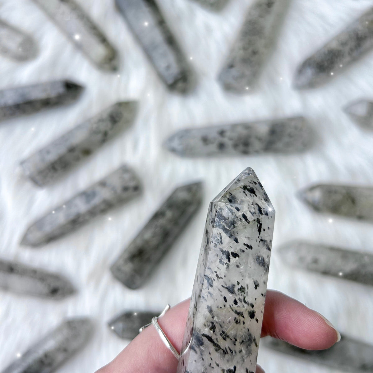 Black Mica in Quartz Points