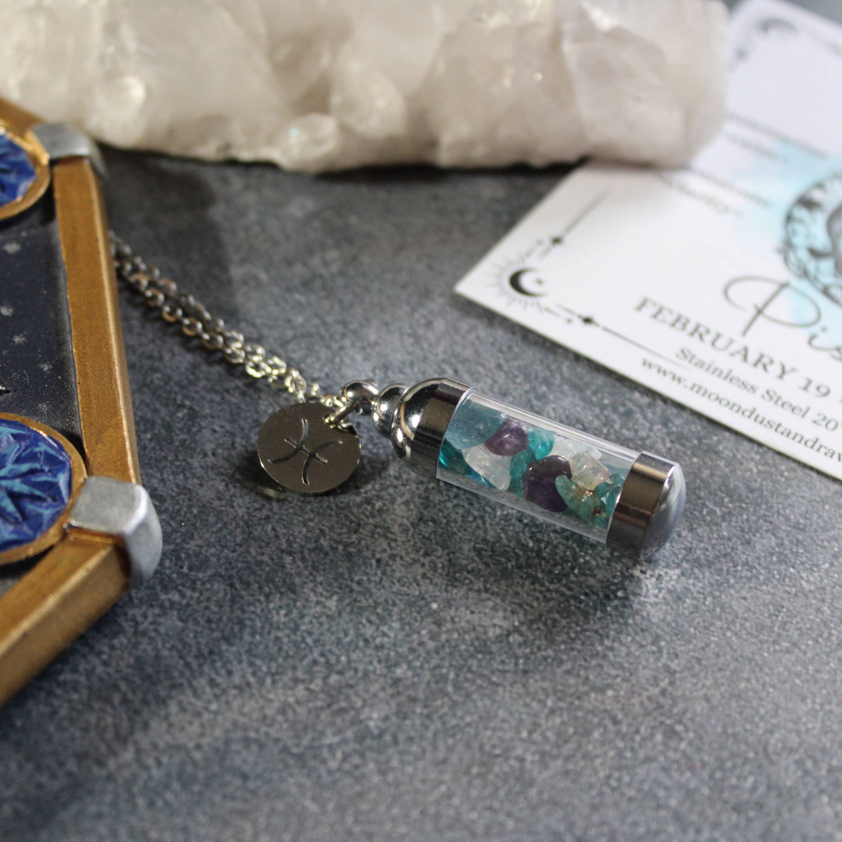 Pisces Crystal Vial Necklace