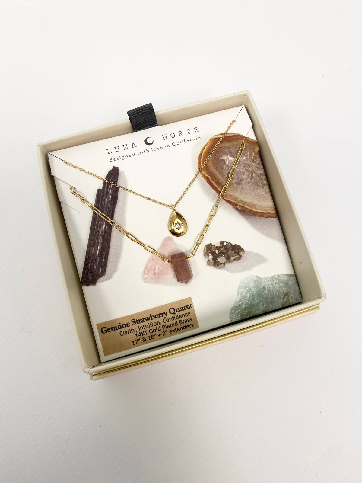 Golden Drip Necklace Set - Strawberry Quartz