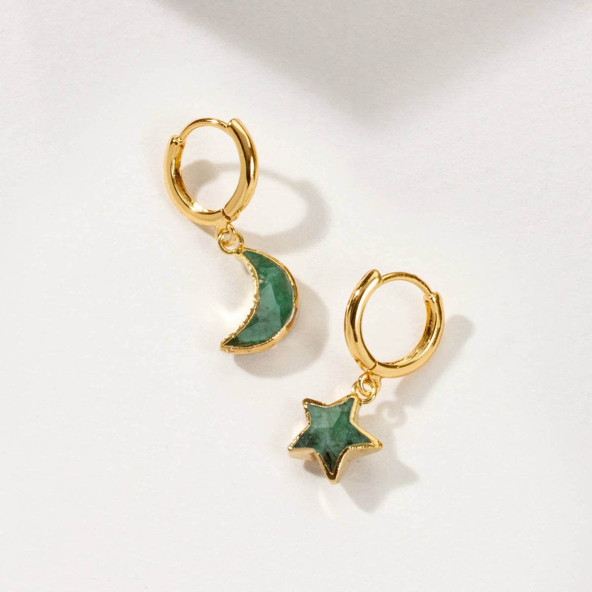 Emerald Mismatched Gold Hoop Earrings