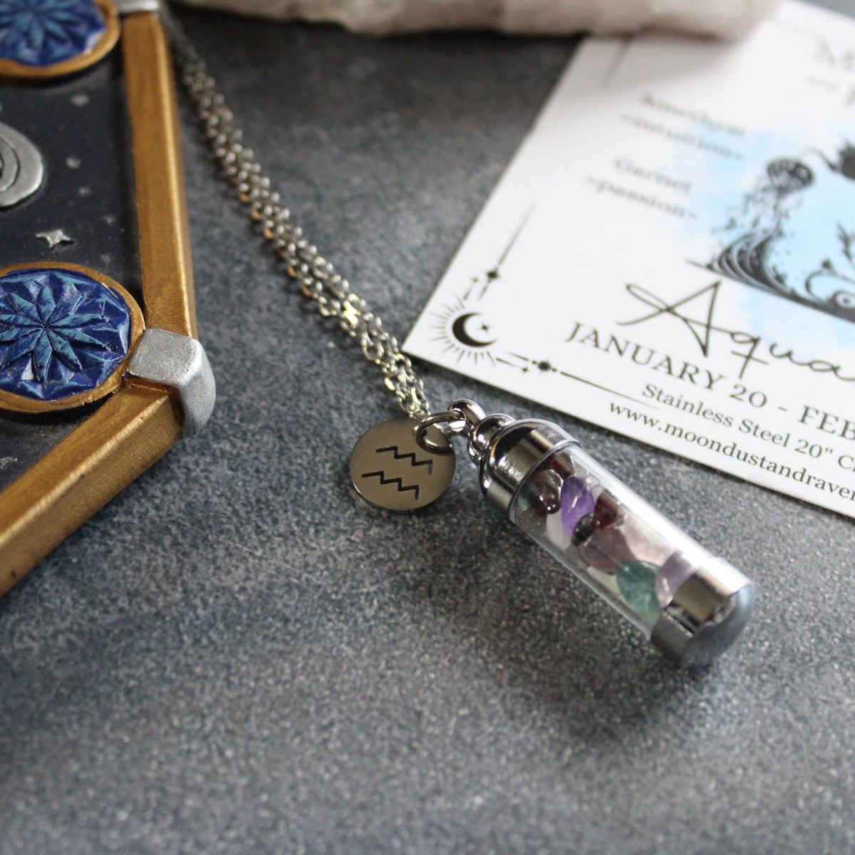 Aquarius Crystal Vial Necklace