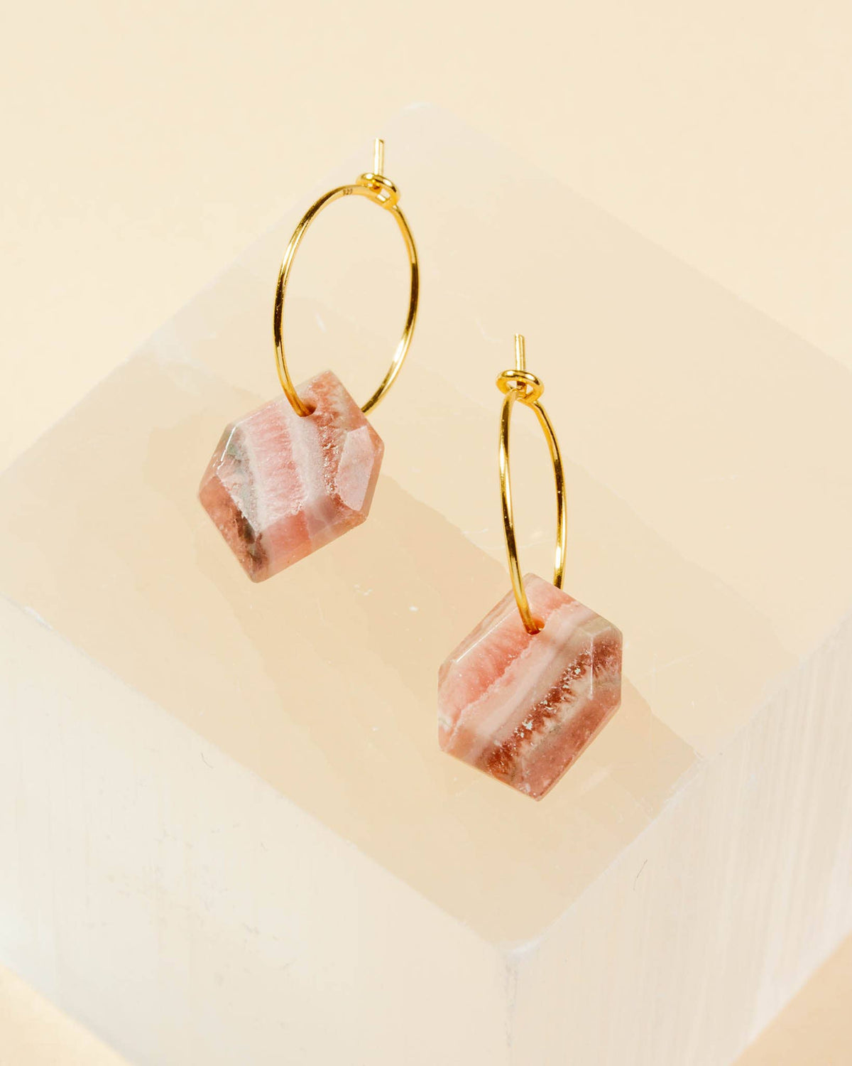 Rhodochrosite Geometry Mini Hoop Earring