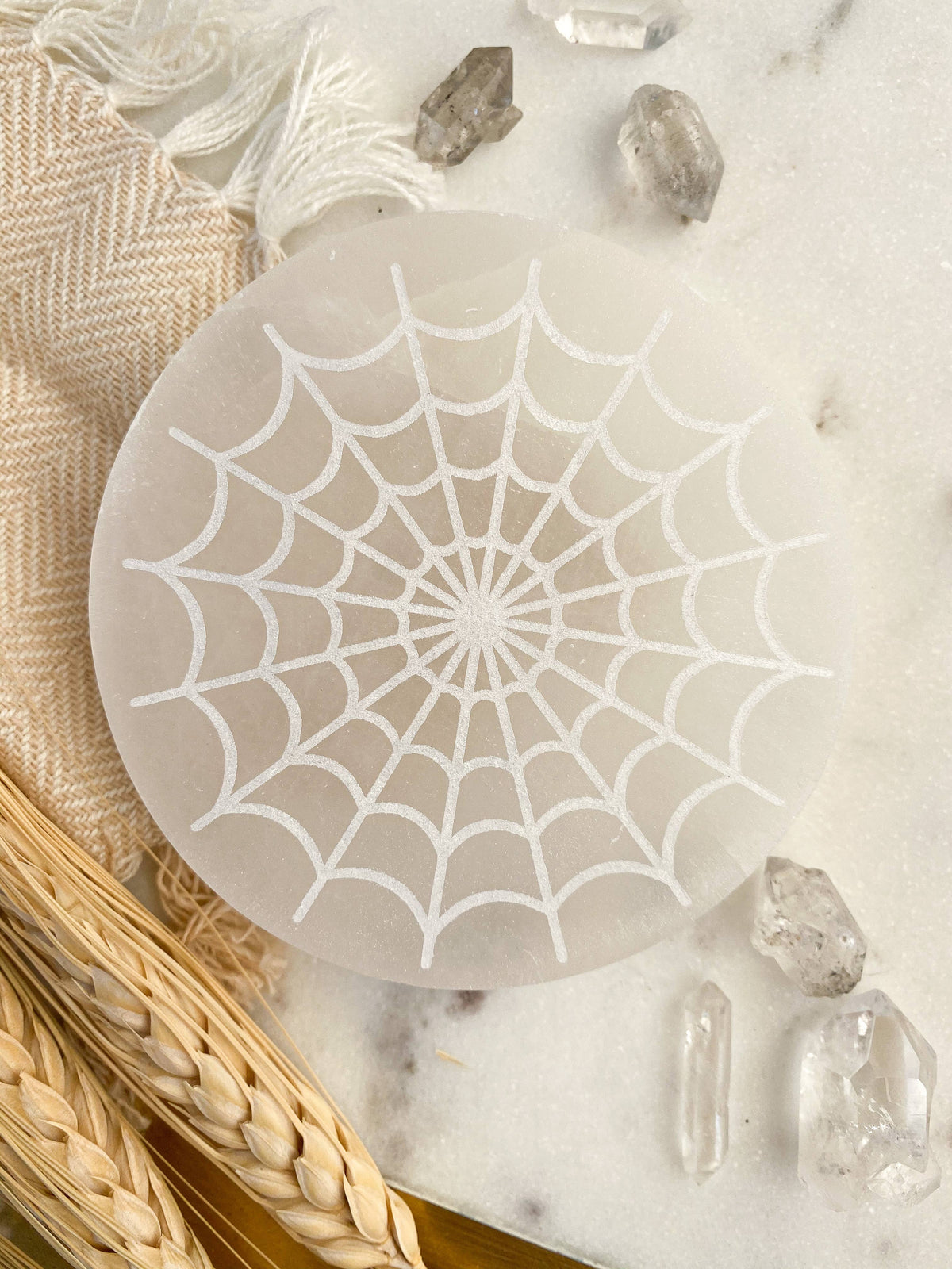 ”Spider Web” Halloween Selenite Charging Plate