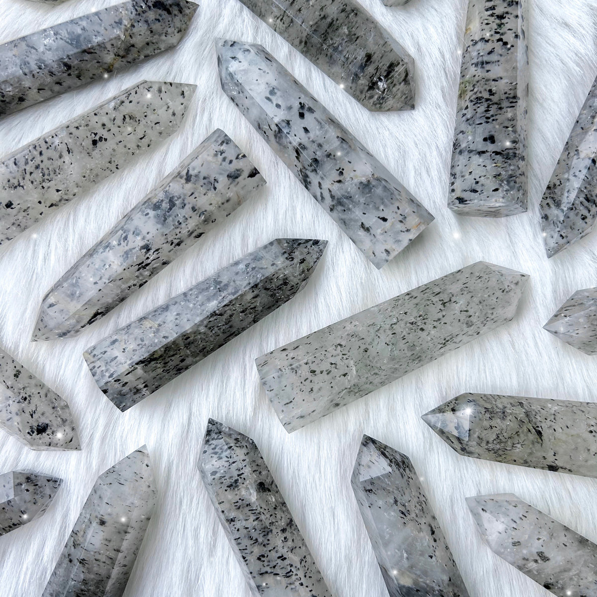 Black Mica in Quartz Points