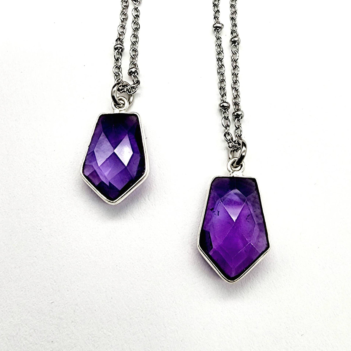 Amethyst Dainty Faceted Hexagon Necklace